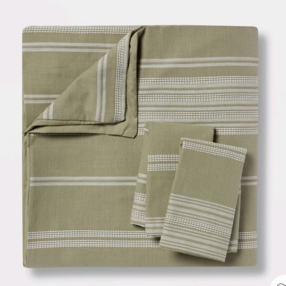 Threshold Other - Threshold Full/Queen Cotton Woven Stripe DuvetCover & Sham Set Moss Green/White